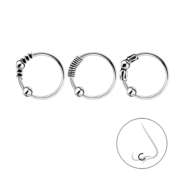 10mm Silver Bali Ball Closure Ring Set - Pack of 3 - 7830