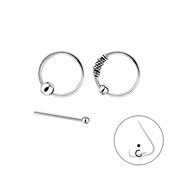 Silver Mixed Nose Jewelry Set – Pack of 3 - 7831