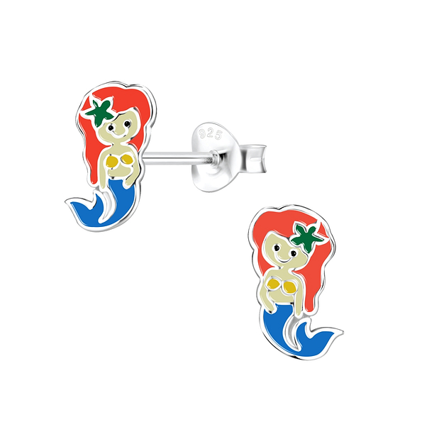 Silver Mermaid Stud Earrings - 8050