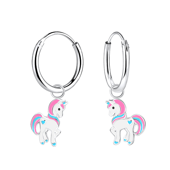 Silver Unicorn Hoop Earrings - 8456