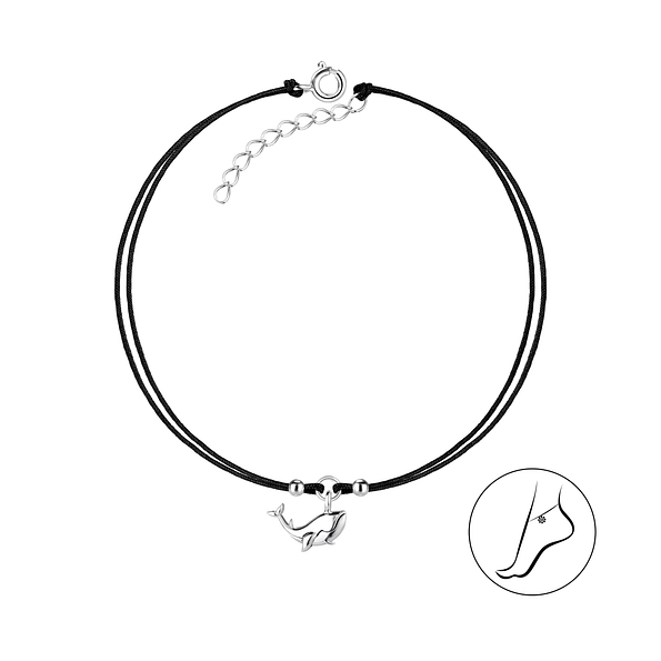 Silver Whale Cord Anklet - 8620