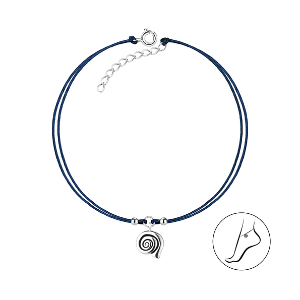 Silver Spiral Shell Cord Anklet - 8621