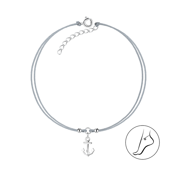 Silver Anchor Cord Anklet - 8623