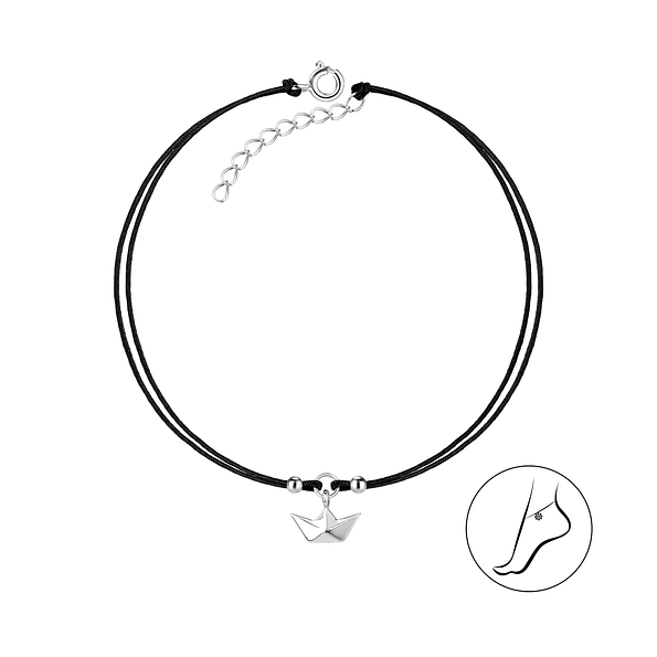 Silver Origami Boat Cord Anklet - 8625