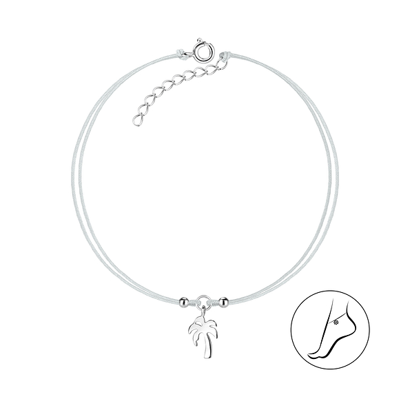 Silver Palm Tree Cord Anklet - 8619