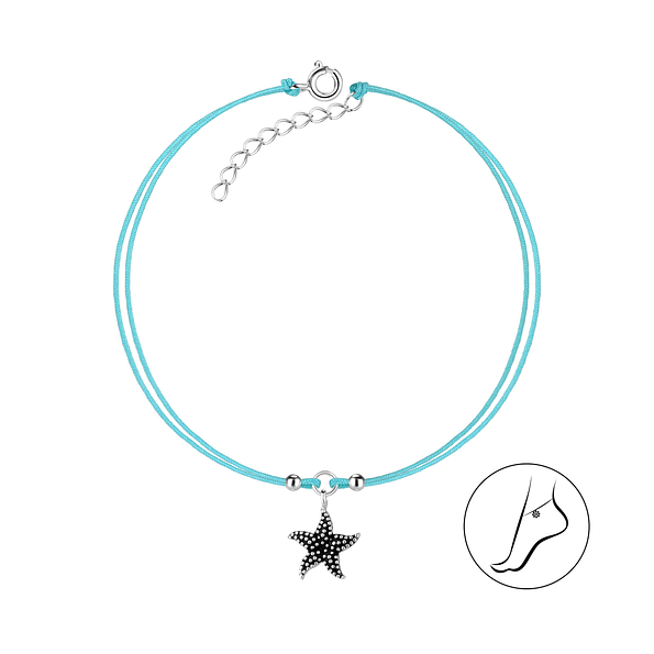 Silver Starfish Cord Anklet - 8629