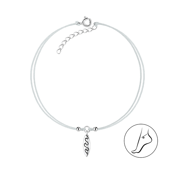 Silver Surfboard Cord Anklet - 8631