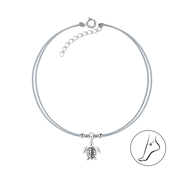 Silver Turtle Cord Anklet - 8632