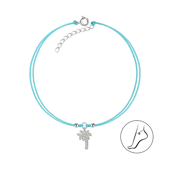 Silver Palm Tree Cord Anklet - 8635