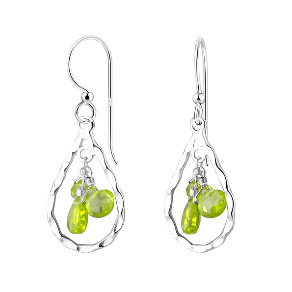 Silver Tear Drop Earrings with Glass Bead - 8549