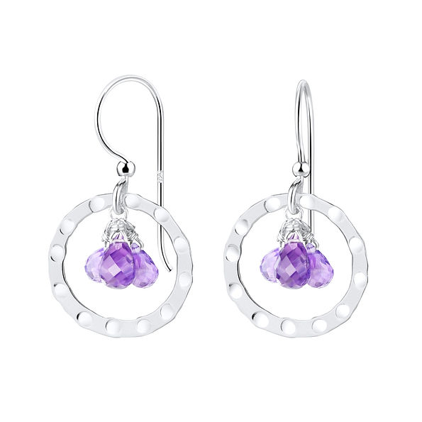 Silver Circle Earrings with Glass Bead - 8550