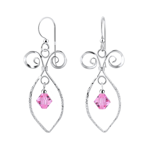 Silver Spiral Earrings with Glass Bead - 8551