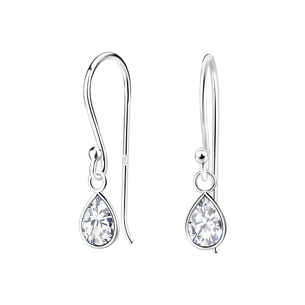 4X6mm Pear Cubic Zirconia Silver Earrings - 8502