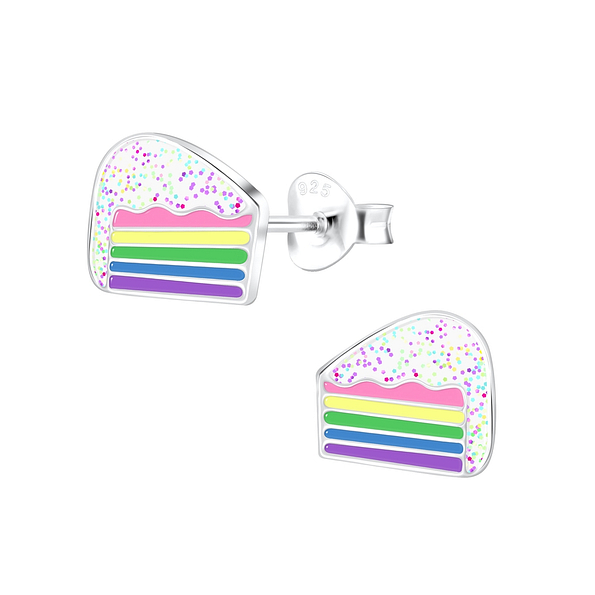 Silver Cake Stud Earrings - 8558
