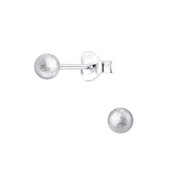 4mm Diamond Dust Ball Silver Stud Earrings - 5246