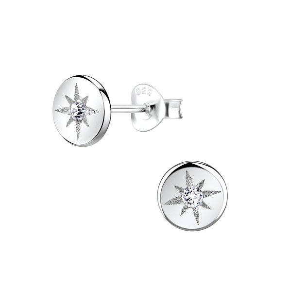 Silver Sparkling Stud Earrings - 8567