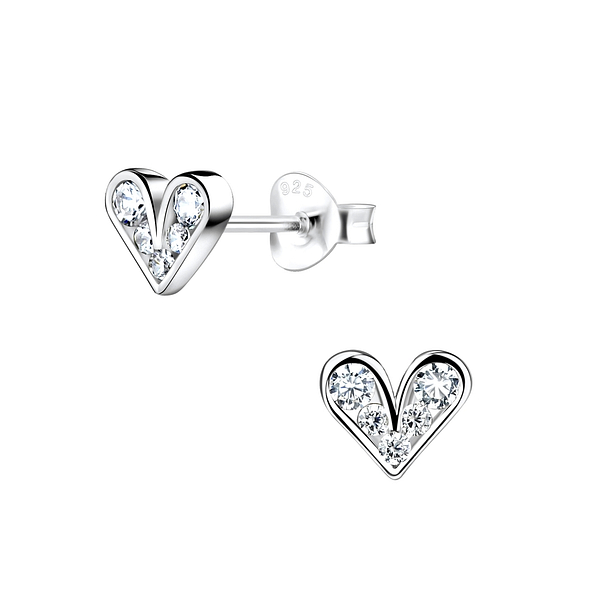 Silver Heart Stud Earrings - 8579