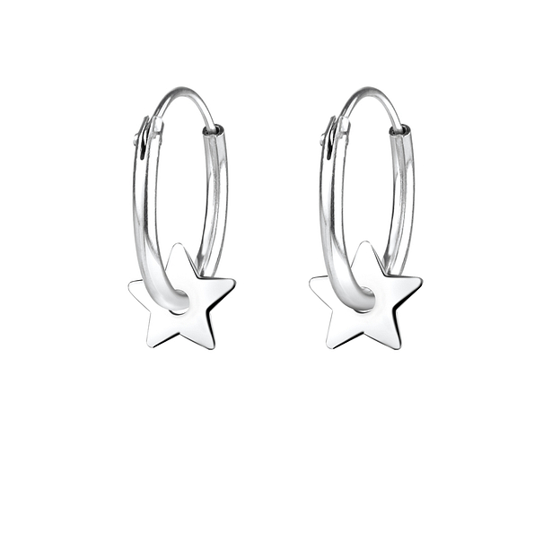 Silver Star Hoop Earrings - 8654