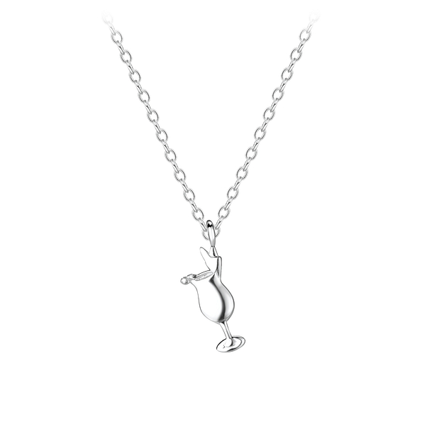 Silver Cocktail Glass Necklace - 8589