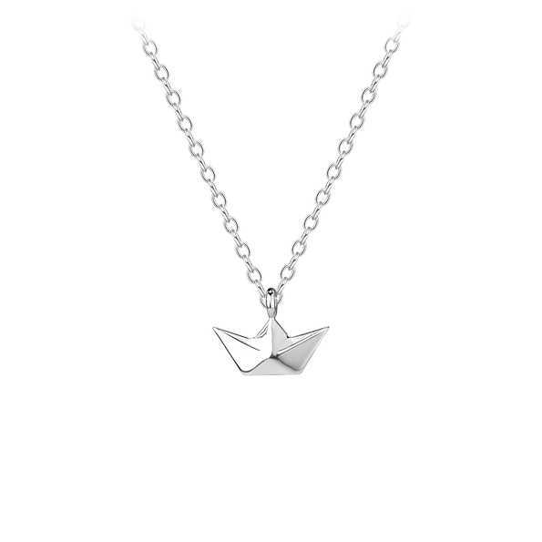 Silver Origami Boat Necklace - 8590
