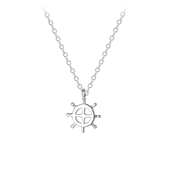 Silver Ship Wheel Necklace - 8591