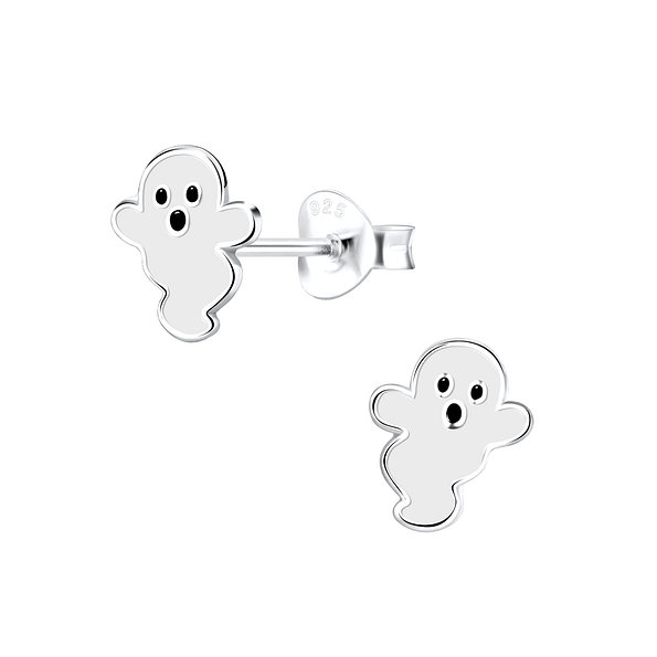 Silver Ghost Stud Earrings - 8701