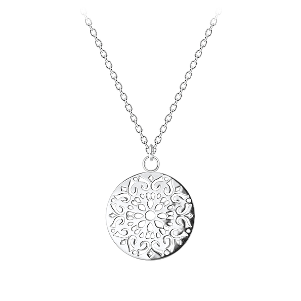 Silver Round Filigree Necklace - 8339