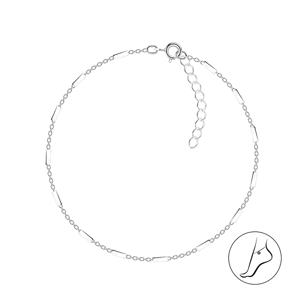 25cm Silver Cable Bar Anklet With Extension - 8755