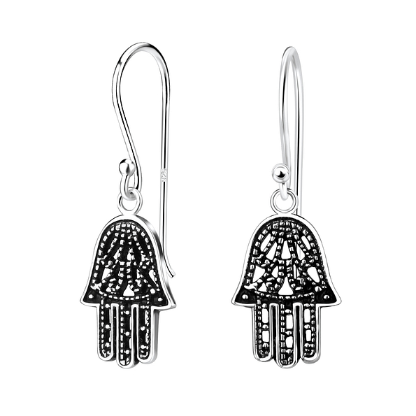 Silver Hamsa Earrings - 4454