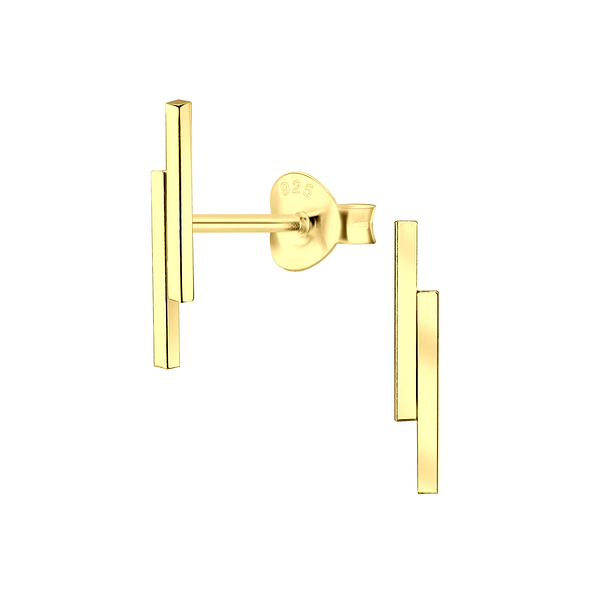 Silver Double Bar Stud Earrings - 2275