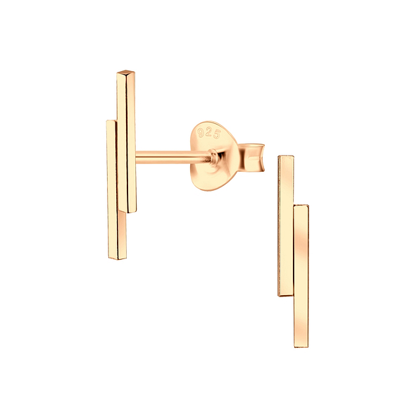 Silver Double Bar Stud Earrings - 2276