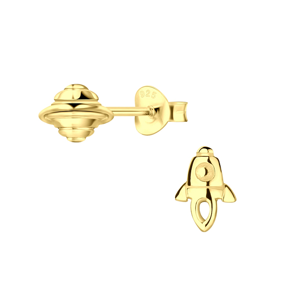 Silver Rocket and Saturn Stud Earrings - 8745