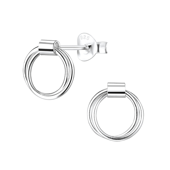 Silver Twisted Circle Stud Earrings - 7599