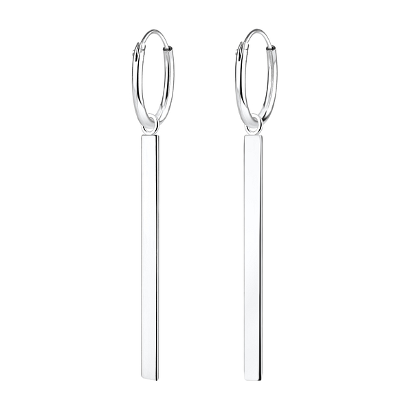 Silver Bar Charm Hoop Earrings - 8769