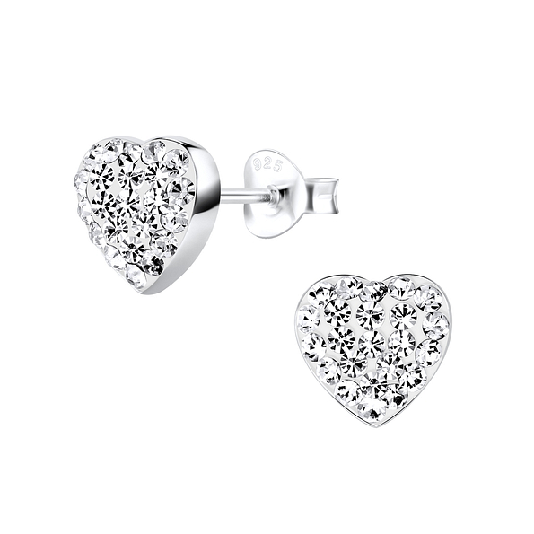Silver Heart Crystal Stud Earrings - 8732