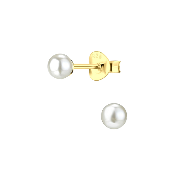 4mm Pearl Silver Stud Earrings - 8805 4mm Pearl Silver Stud Earrings - 8805