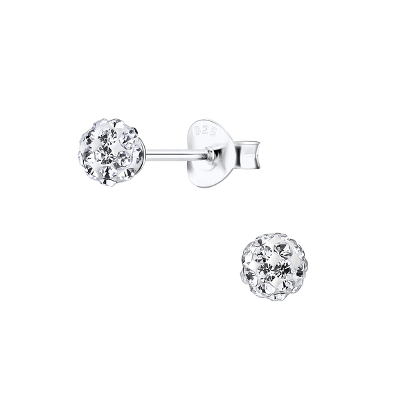 4mm Silver Crystal Ball Stud Earrings - 8901