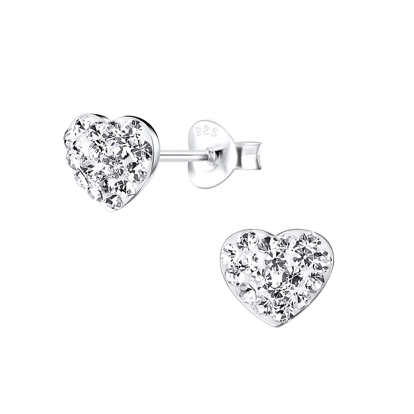 Silver Heart Stud Earrings - 8957