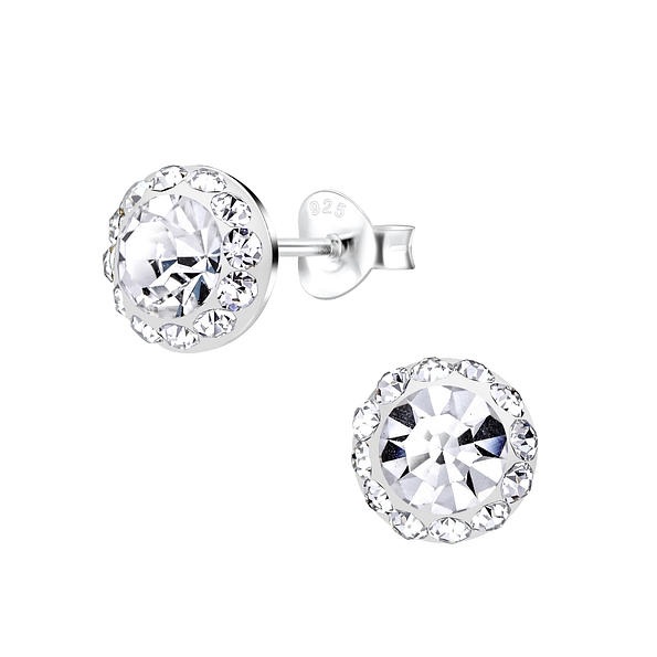 Silver Round Stud Earrings - 8895