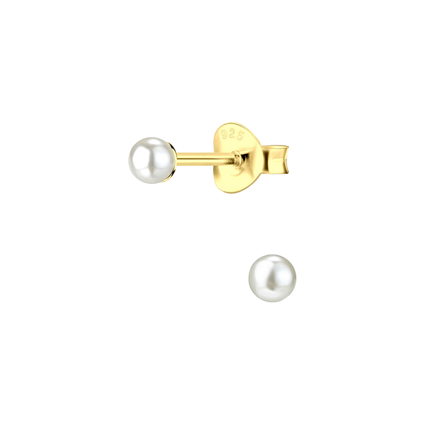 3mm Pearl Silver Stud Earrings - 8806