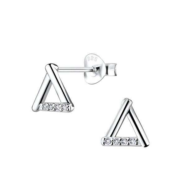 Silver Triangle Stud Earrings - 8569