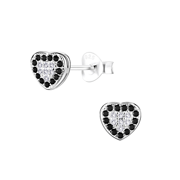 Silver Heart Stud Earrings - 8714