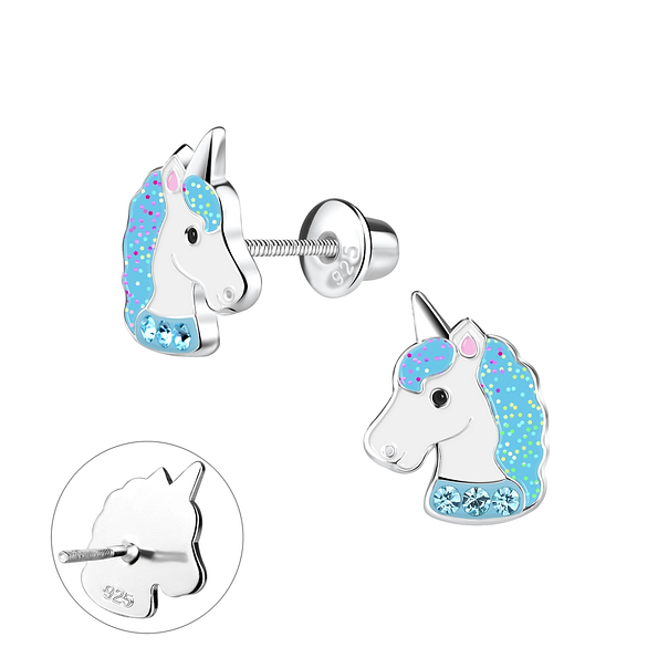 Silver Unicorn Screw Back Bullet Earrings - 9377 Silver Unicorn Screw Back Bullet Earrings - 9377