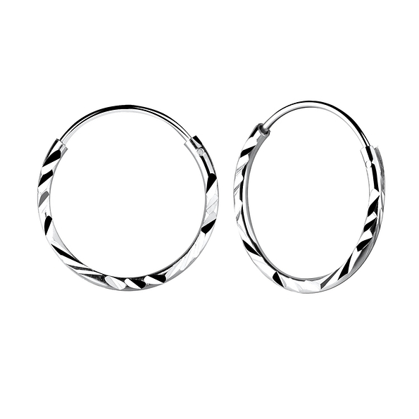 18mm Silver Diamond Cut Hoop Earrings - 8824