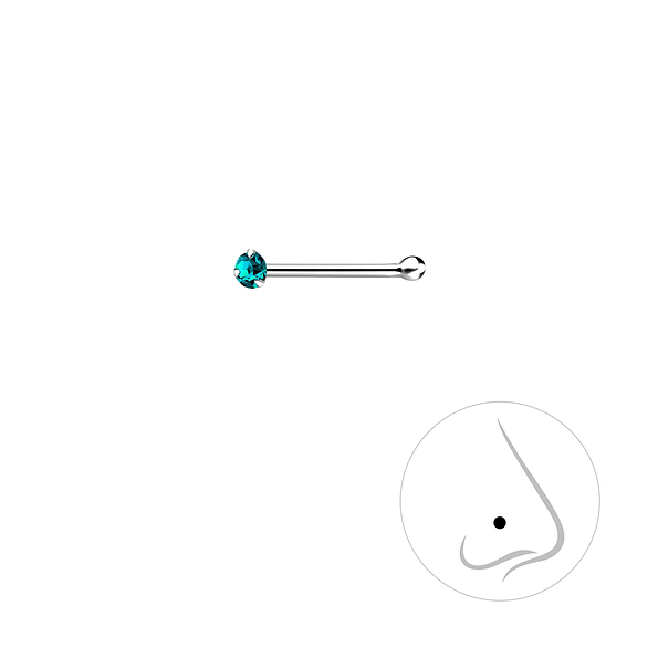 1.5mm Round Crystal Silver Nose Stud With Ball - 8847