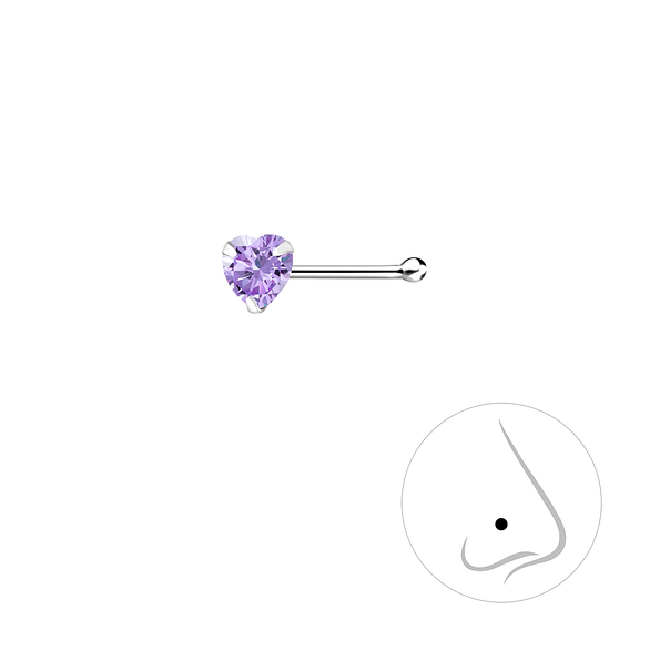 3mm Heart Cubic Zirconia Silver Nose Stud with Ball - 8827