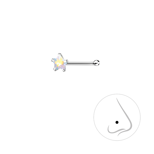 3mm Star Cubic Zirconia Silver Nose Stud with Ball - 8836