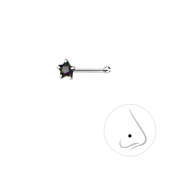 3mm Star Cubic Zirconia Silver Nose Stud with Ball - 8838