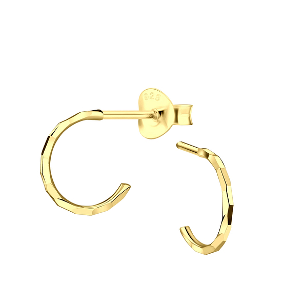 Silver Half Hoop Stud Earrings with Diamond Cut - 8972