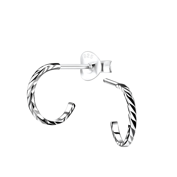 Silver Half Hoop Stud Earrings with Diamond Cut - Wholesale - 9079 Silver Half Hoop Stud Earrings with Diamond Cut - Wholesale - 9079